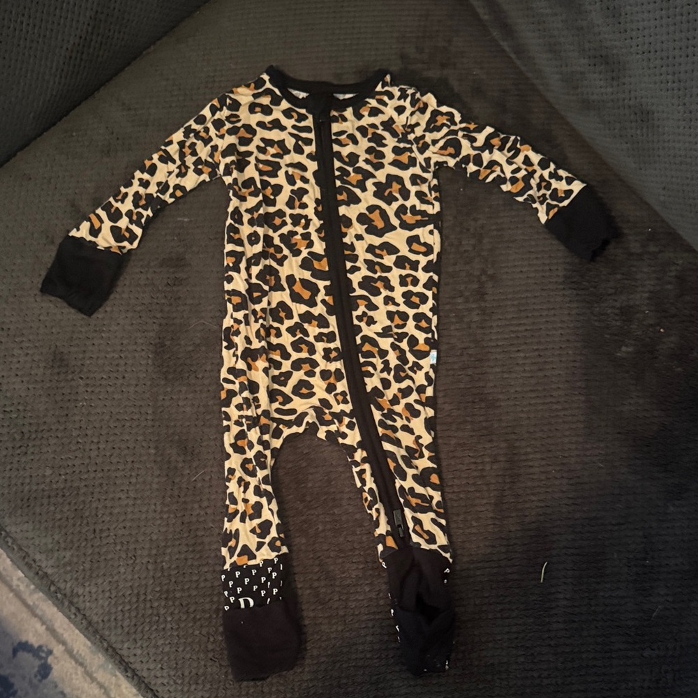 Posh Peanut Leopard Print Footie with Black Accents